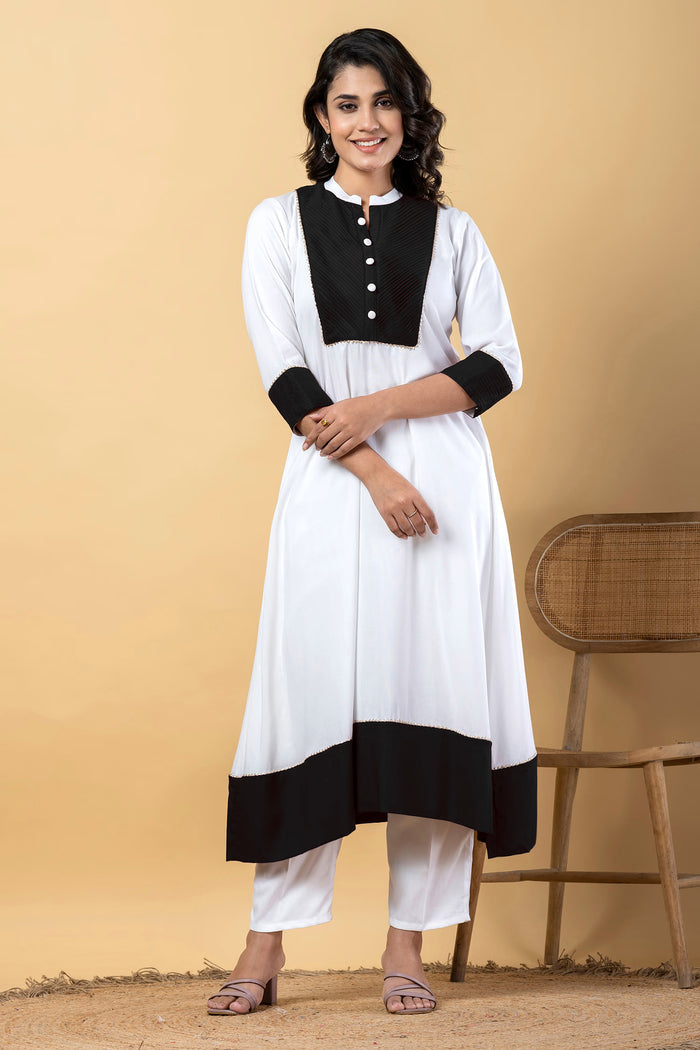 White Rayon Anarkali Set