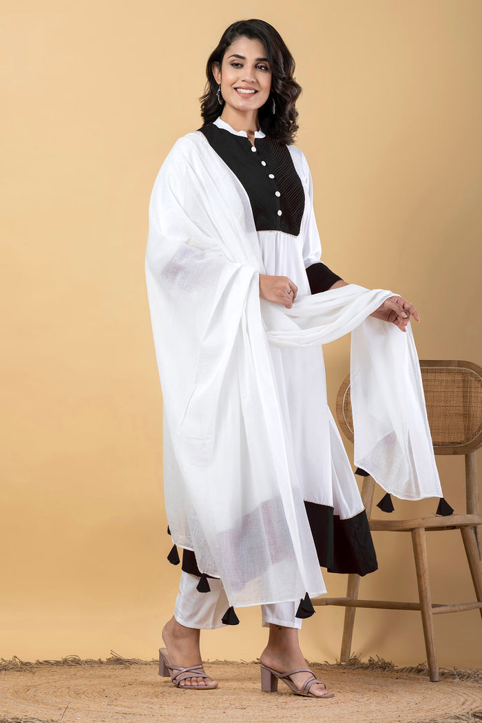 White Rayon Anarkali Set