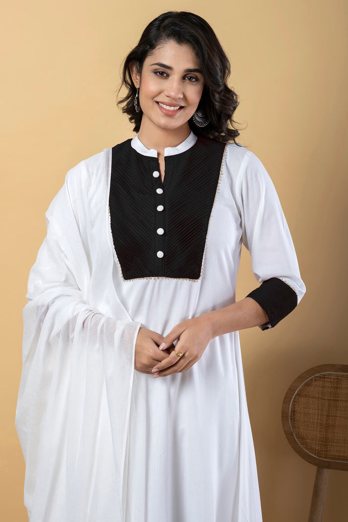 White Rayon Anarkali Set