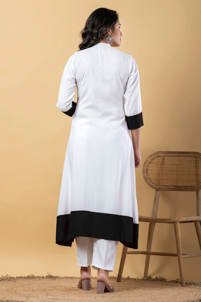 White Rayon Anarkali Set