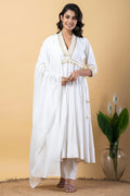 White Rayon Gota Work Anarkali Set