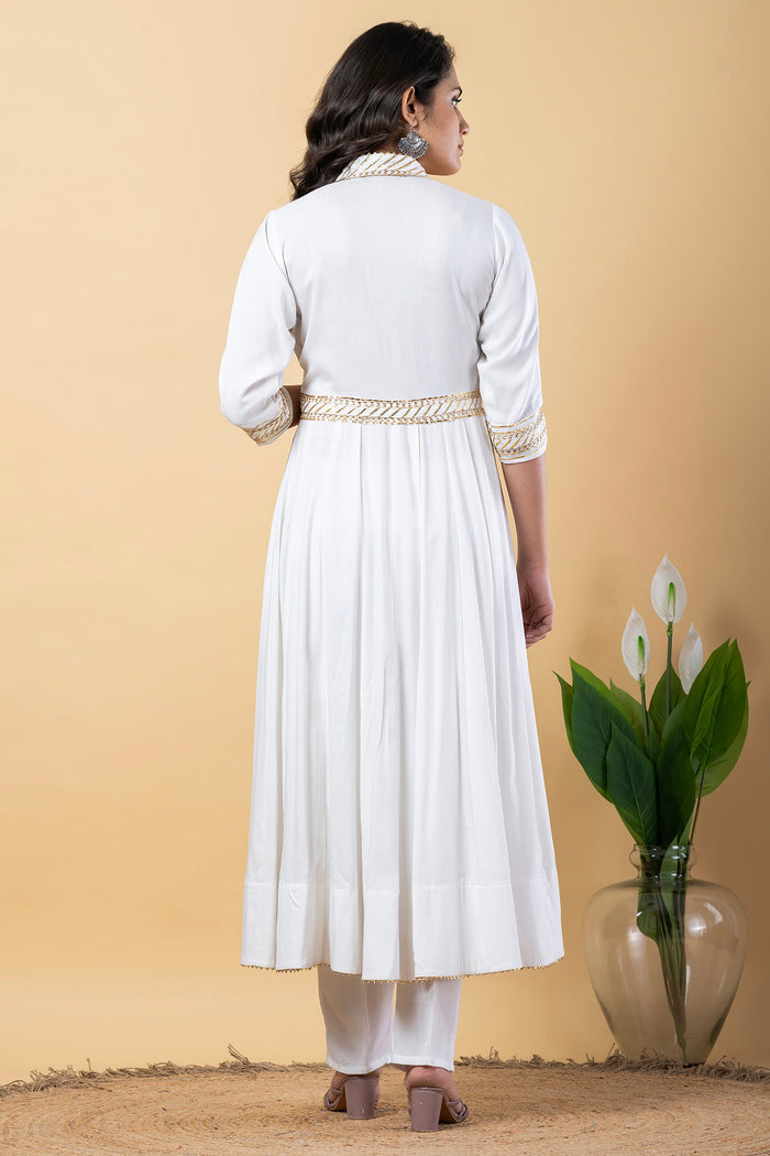 White Rayon Gota Work Anarkali Set