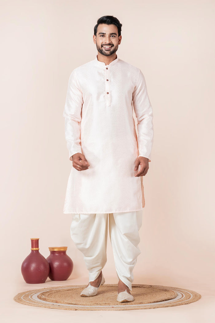 White Silk Blend Embroidered Dhoti Set