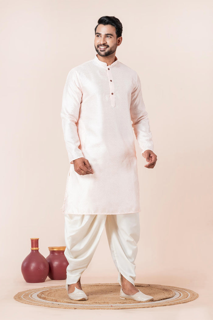 White Silk Blend Embroidered Dhoti Set