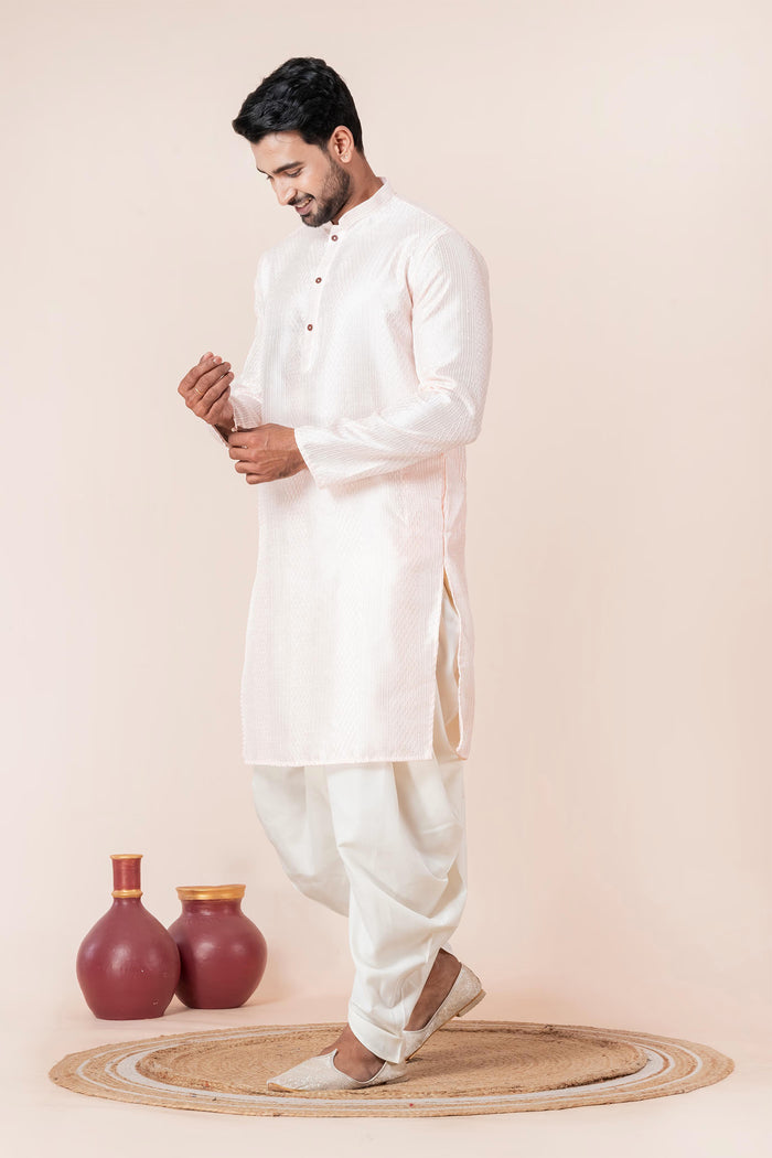 White Silk Blend Embroidered Dhoti Set