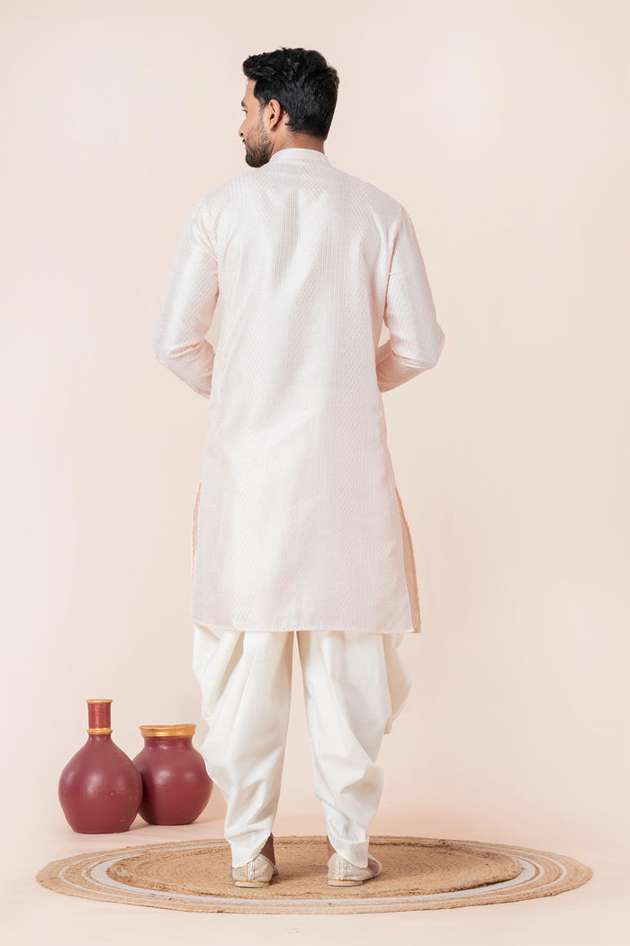 White Silk Blend Embroidered Dhoti Set