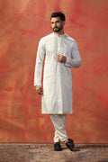 White Silk Blend Embroidered Kurta Set