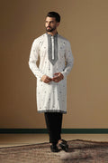 White Silk Blend Embroidered Kurta
