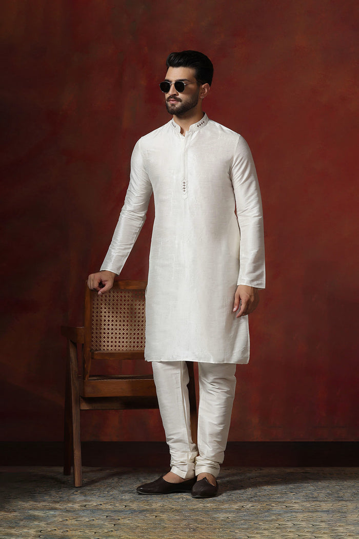 White Solid Dupion Kurta Set