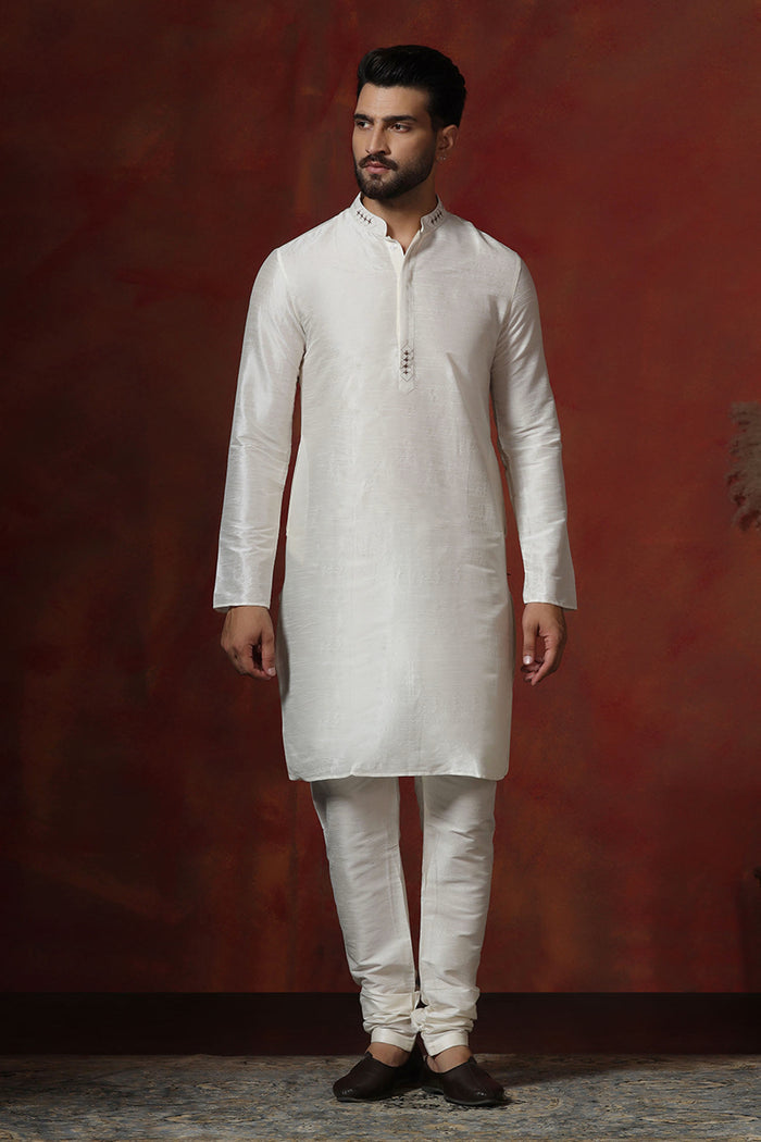 White Solid Dupion Kurta Set