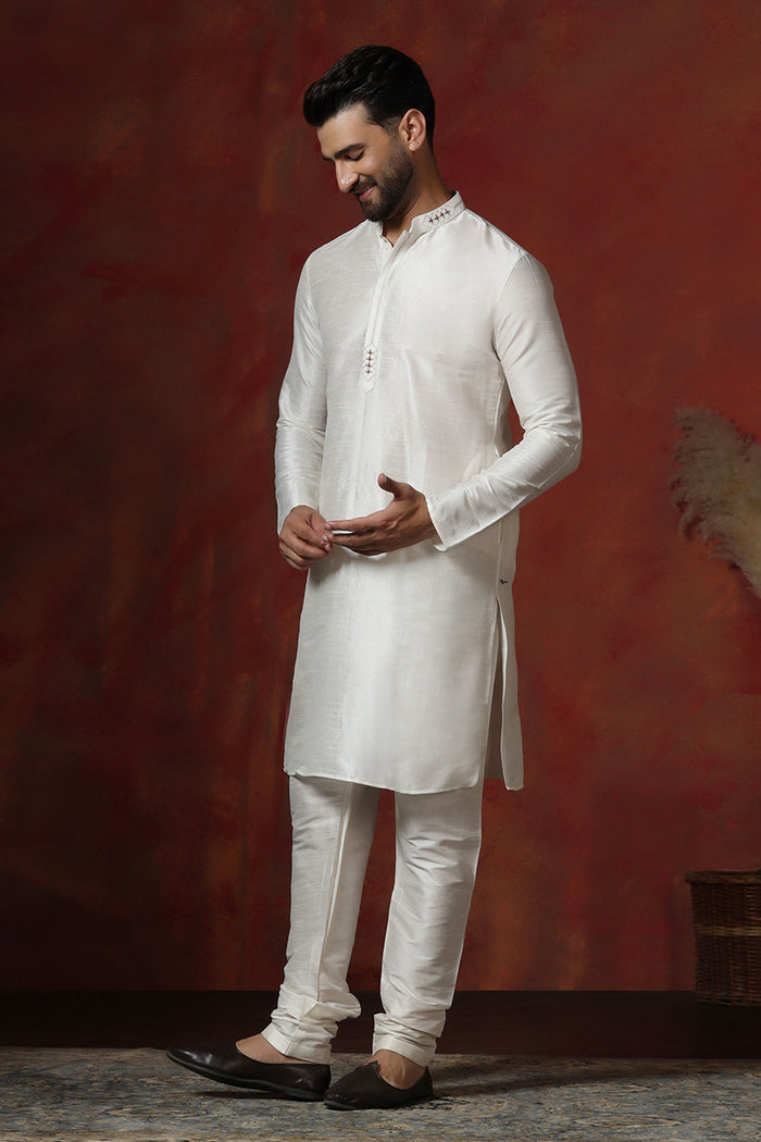 White Solid Dupion Kurta Set