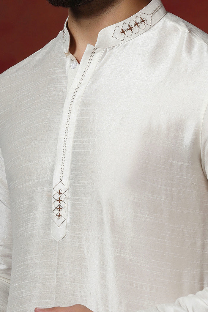 White Solid Dupion Kurta Set