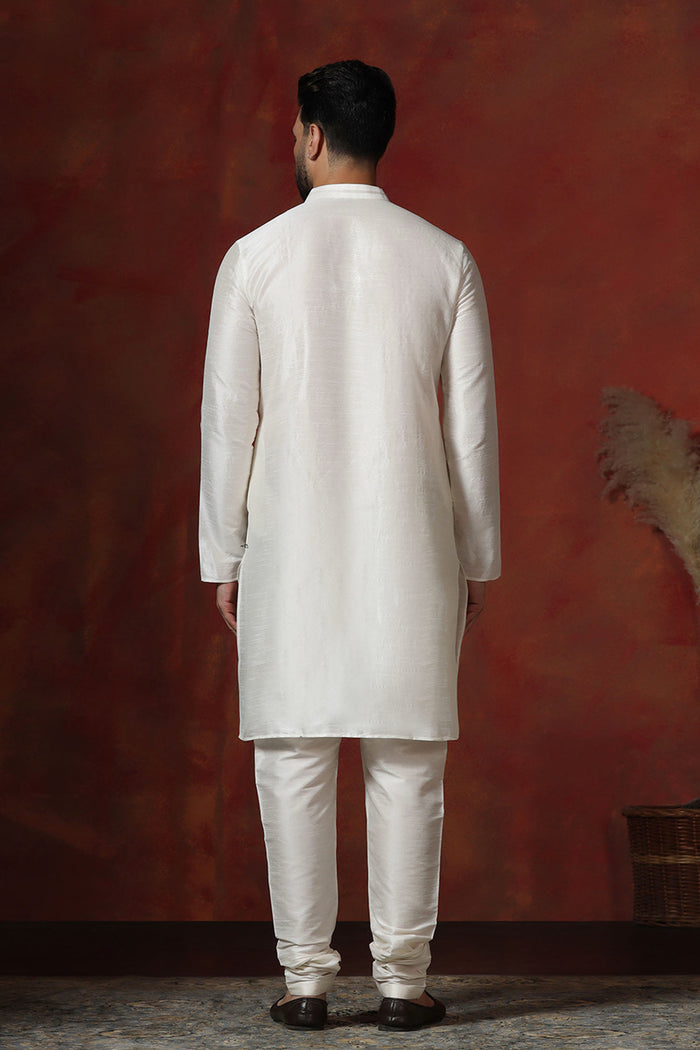 White Solid Dupion Kurta Set
