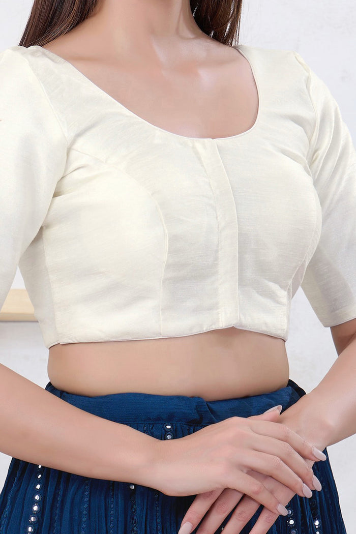 White Solid Dupion Silk Blouse