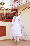 White Taffeta Silk Suit Set With Floral Prints
