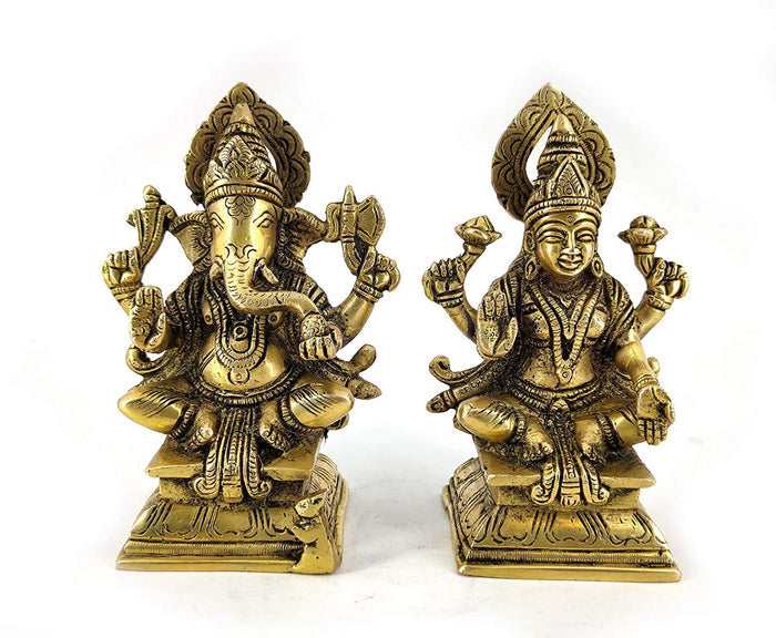 White Whale Lakshmi Ganesha Brass Statue Religious Strength Sculpture Idol