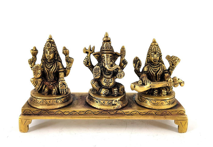 White Whale Laxmi Ganesh Saraswati Brass Statue Religious Strength Sculpture Idol