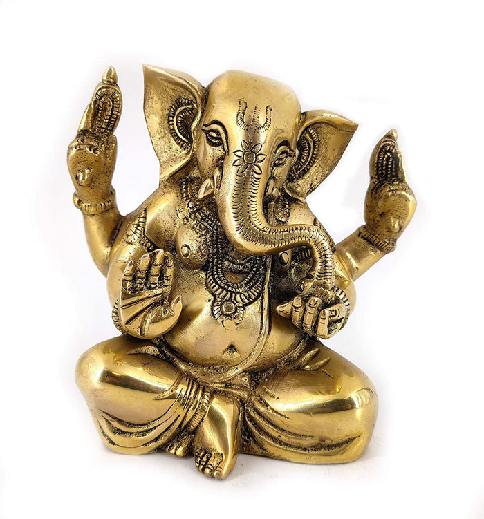 White Whale Lord Ganesha Brass Statue Religious Strength God Sculpture Idol