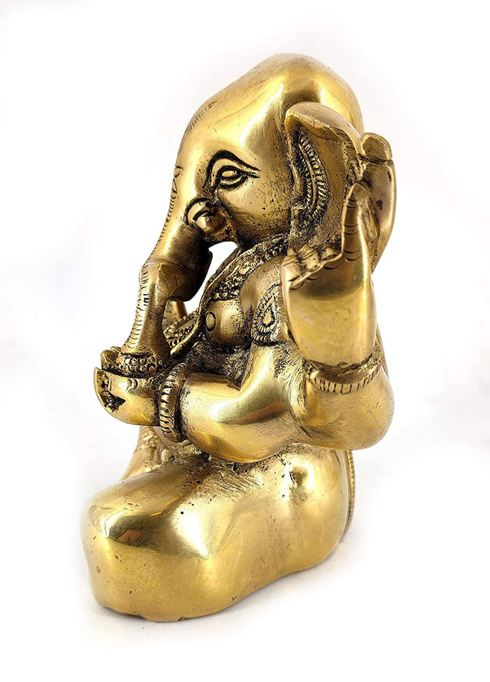 White Whale Lord Ganesha Brass Statue Religious Strength God Sculpture Idol