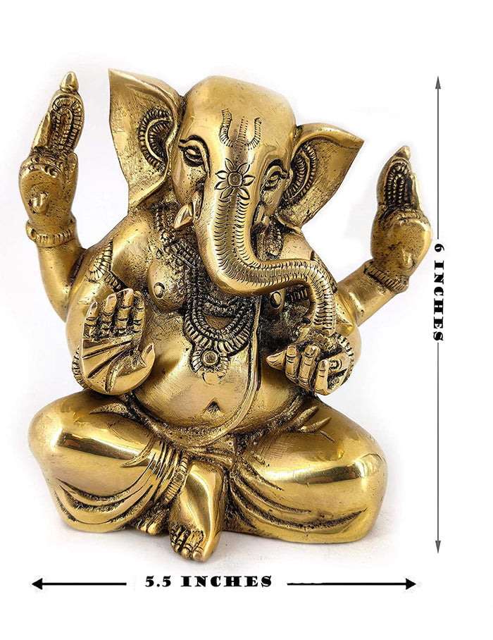 White Whale Lord Ganesha Brass Statue Religious Strength God Sculpture Idol