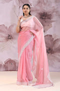 <img> Wild Orchid Organza Saree With Embroidery