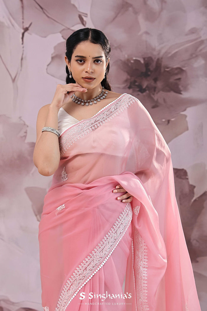 <img> Wild Orchid Organza Saree With Embroidery