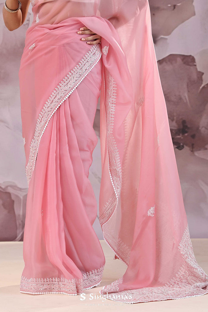<img> Wild Orchid Organza Saree With Embroidery