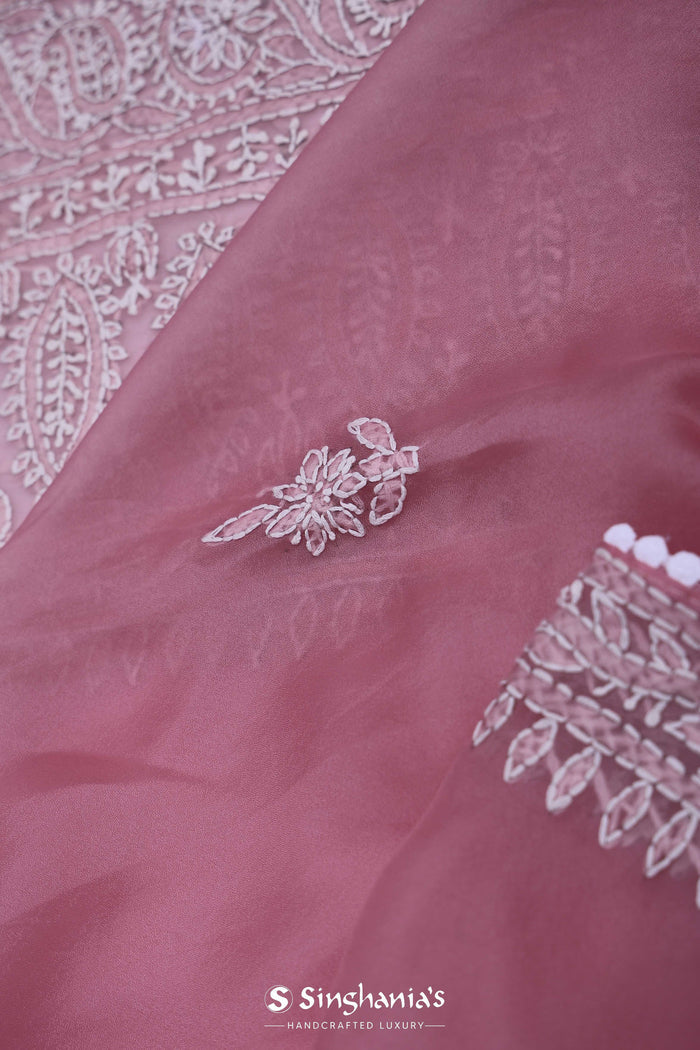 <img> Wild Orchid Organza Saree With Embroidery