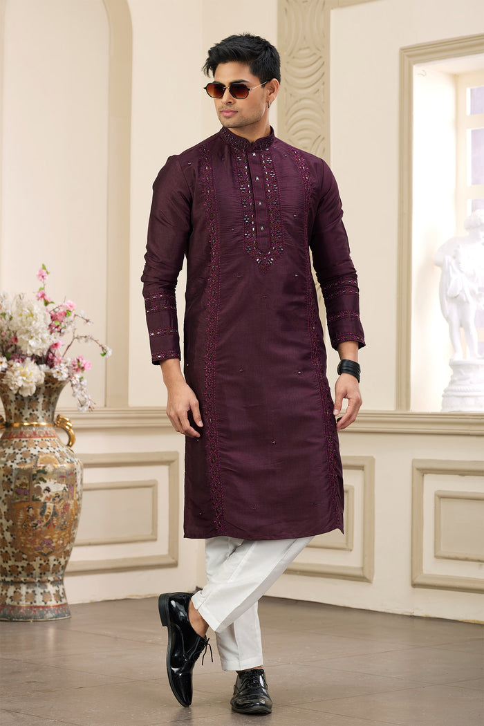 Wine Art Banarasi Silk Kurta