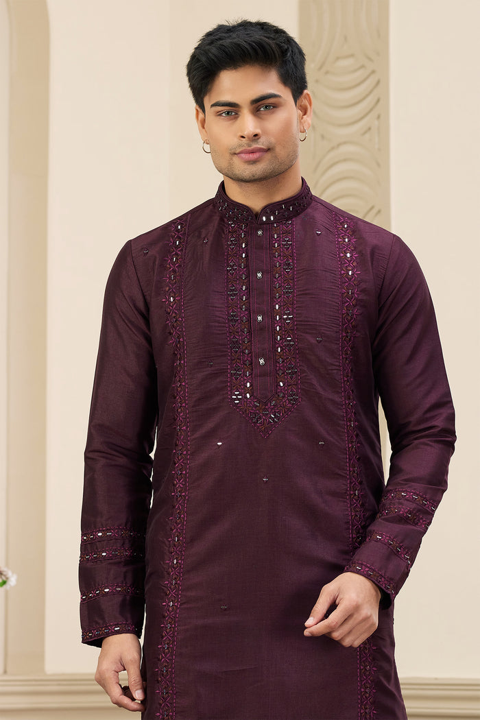 Wine Art Banarasi Silk Kurta