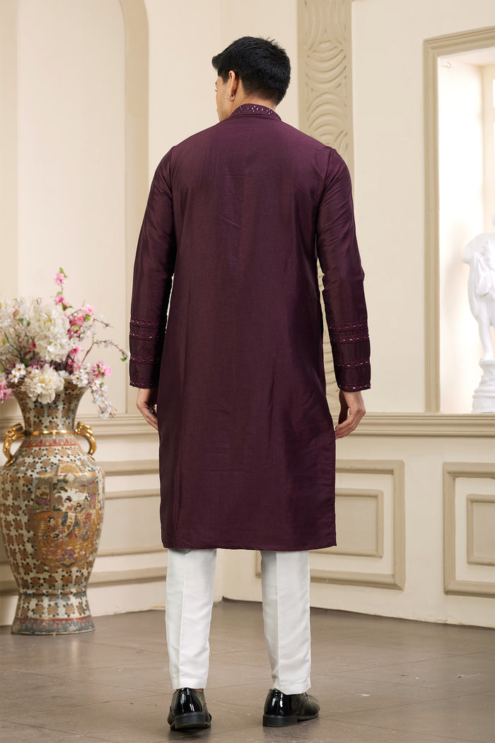 Wine Art Banarasi Silk Kurta