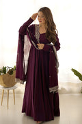 Wine Chanderi Solid Pattern Anarkali Set