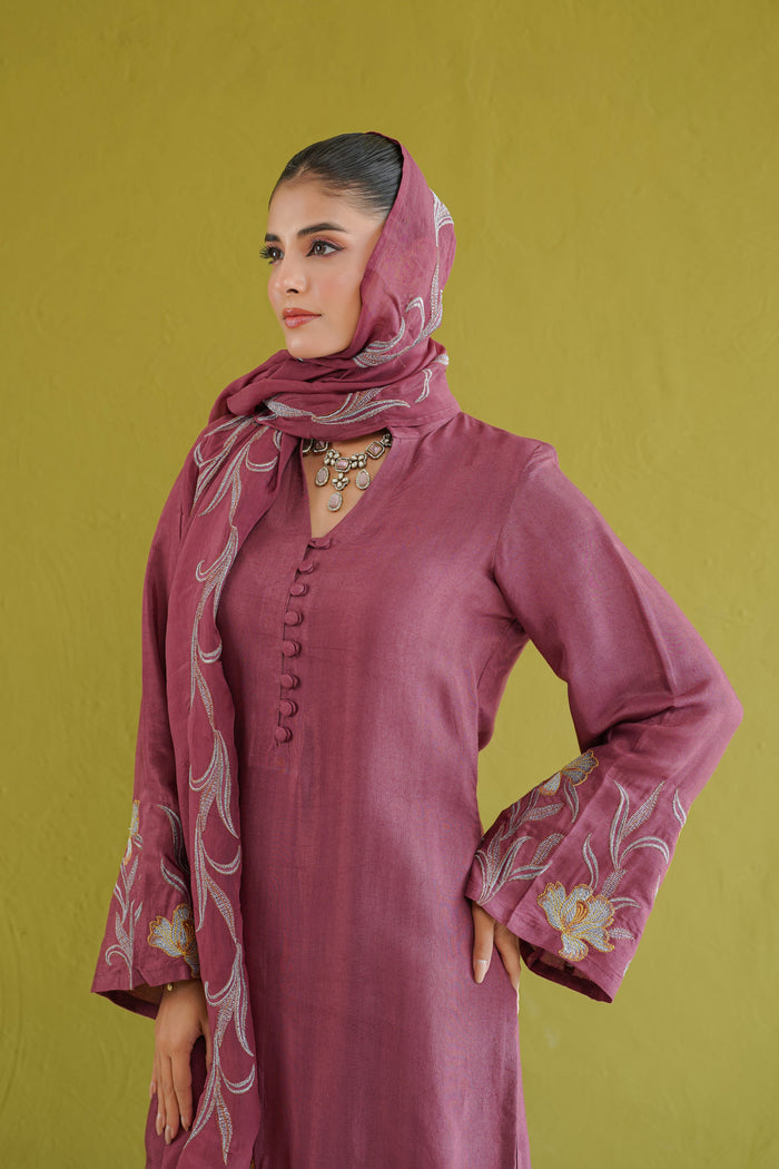 Wine Lily Embroidered Kurti
