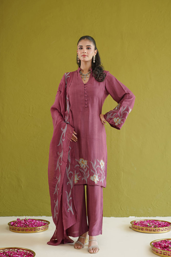 Wine Lily Embroidered Kurti