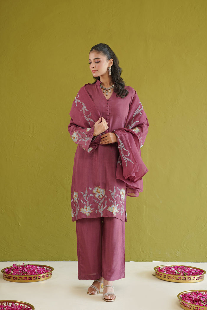 Wine Lily Embroidered Kurti