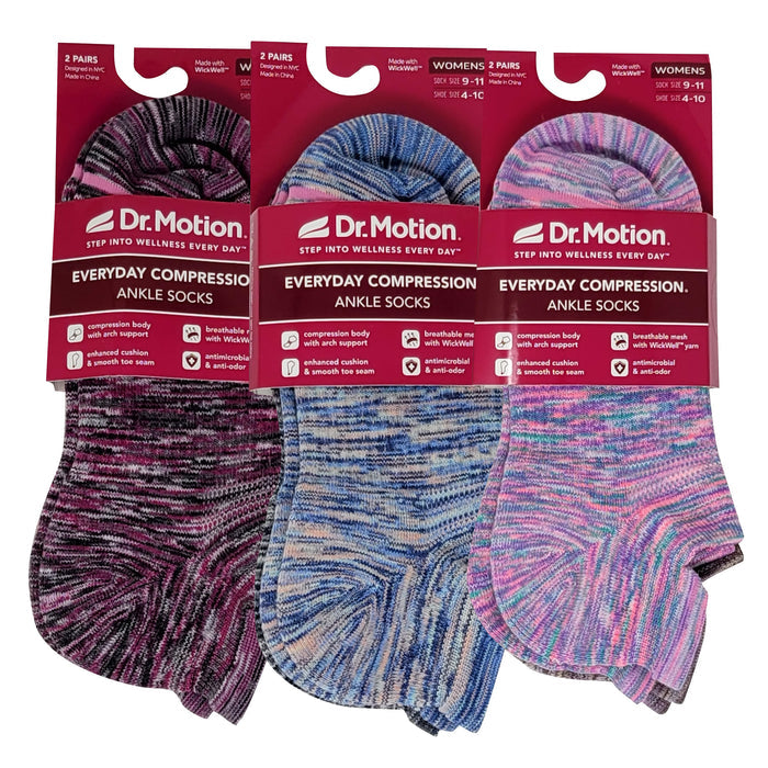 Women's Ankle Compression Socks (6 Pairs) | Assorted Space Dye | Dr. Motion