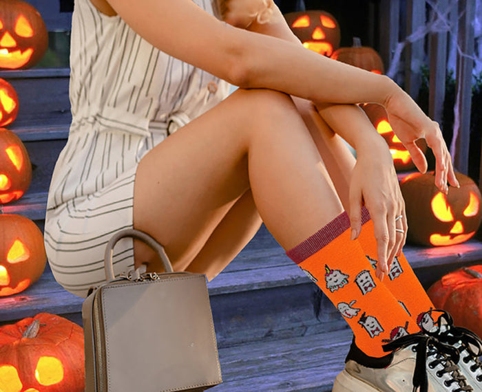 Women’s Halloween fall novelty crew socks in festive designs – 6-pair pack