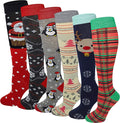 Women’s Merry Christmas knee-high socks – colorful holiday novelty design 6 pack