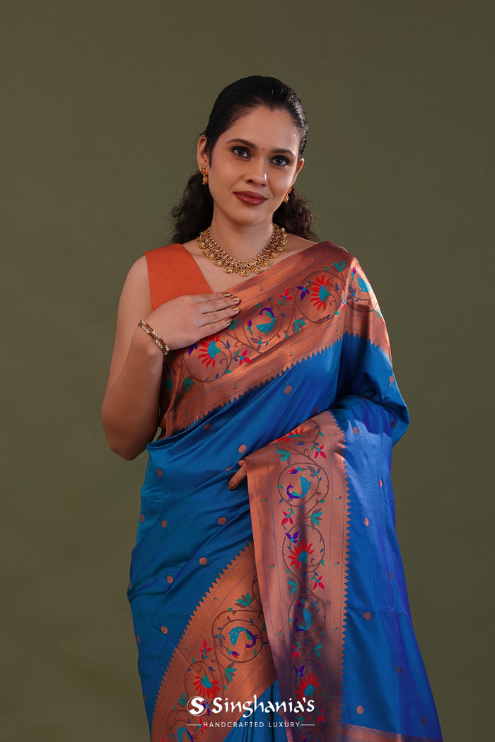 Yale Blue Paithani Saree With Butti'S