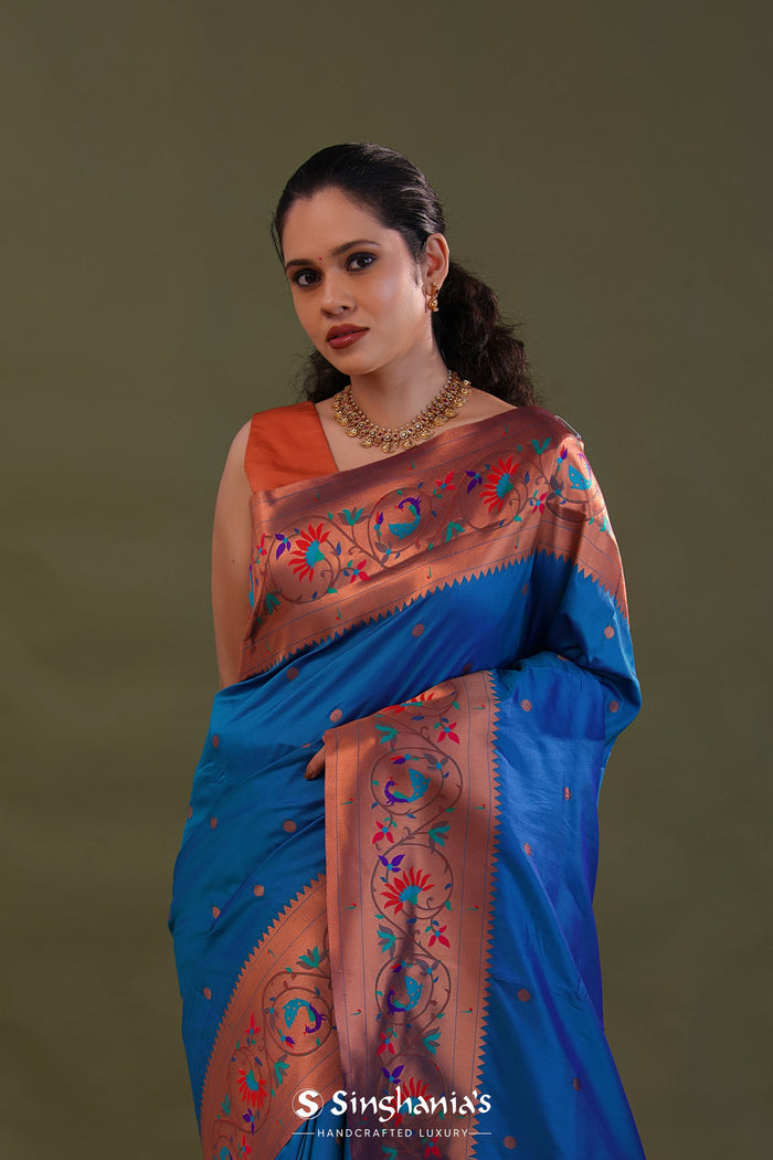 Yale Blue Paithani Saree With Butti'S