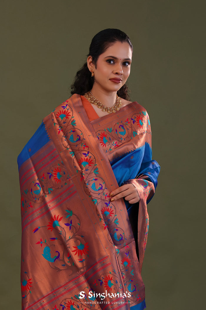 Yale Blue Paithani Saree With Butti'S