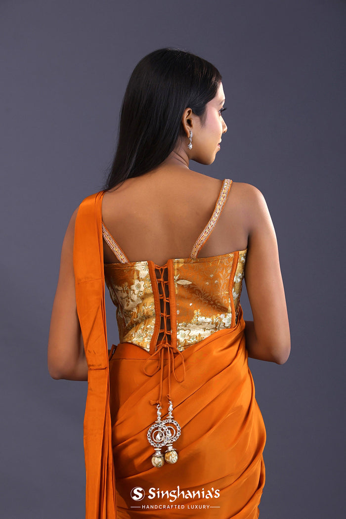 Yam Orange Crepe Silk Floral Printed Drape Saree
