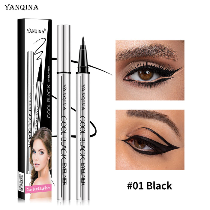 YANQINA black Ultra-Fine Liquid Eyeliner product and finished eye makeup look
