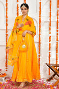 <img> Yellow Anarkali Set With Organza Dupatta