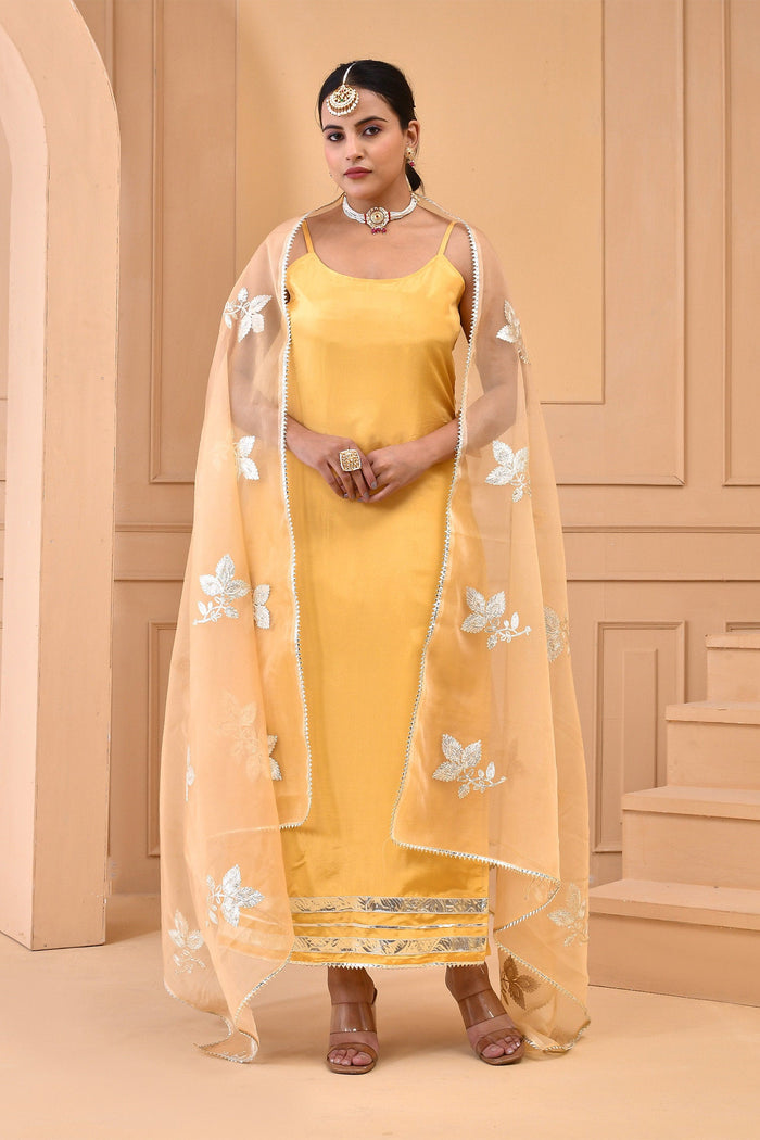Yellow And White Silk Kurta Set