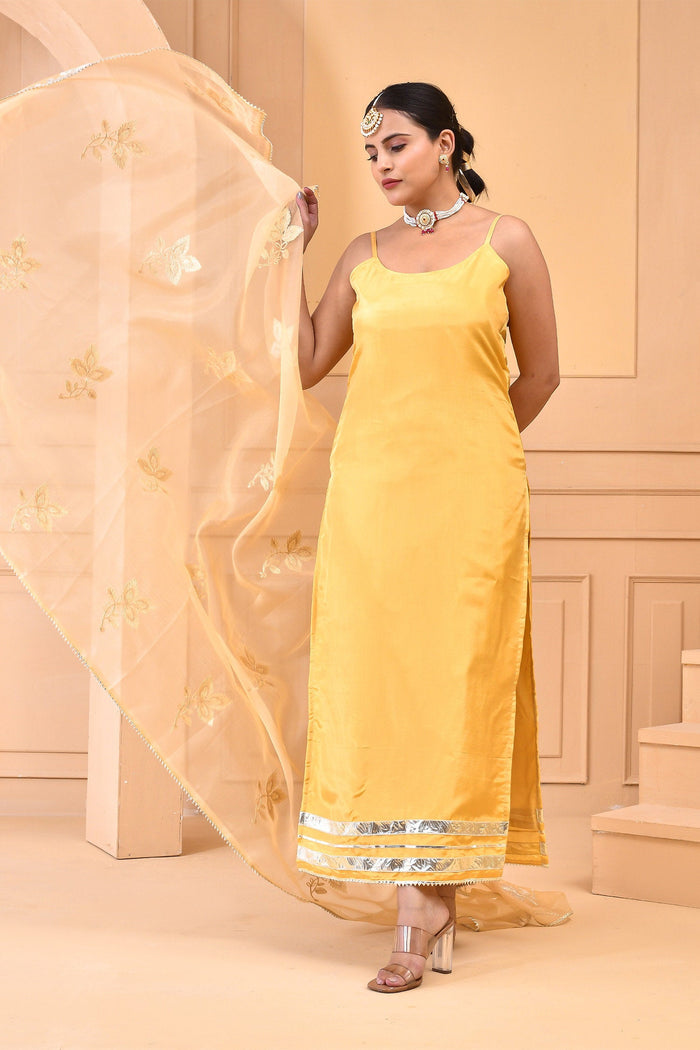 Yellow And White Silk Kurta Set