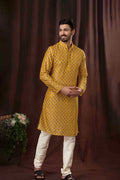 Yellow Art Silk Digital Printed Kurta Set