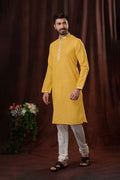 Yellow Art Silk Kurta Set With Embroidery Work