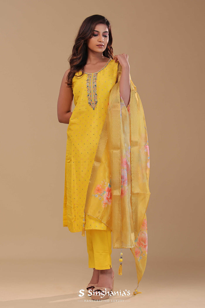 <img> Yellow Chanderi Kurta Set