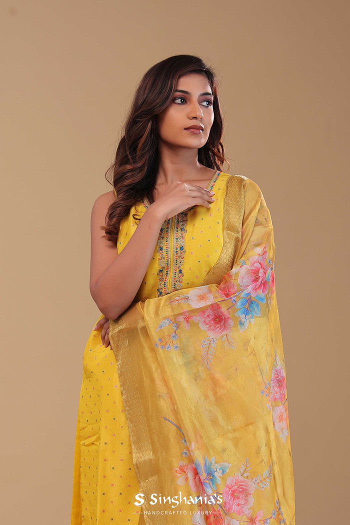 <img> Yellow Chanderi Kurta Set